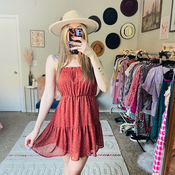 Liberty Love Burnt Orange Floral Ruffle Mini Dress - Picture 2 of 10